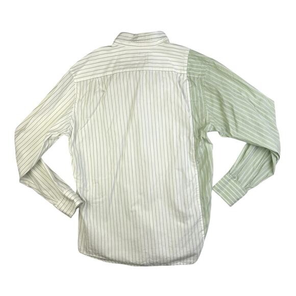 Sibling Men's Green White Pinstripe Colorblock Long Sleeve Button Up Shirt Top S - Picture 3 of 5